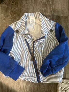 Harajuku Mini Kids Blue Sleeve Striped Jacket - Lightweight Zip Front
